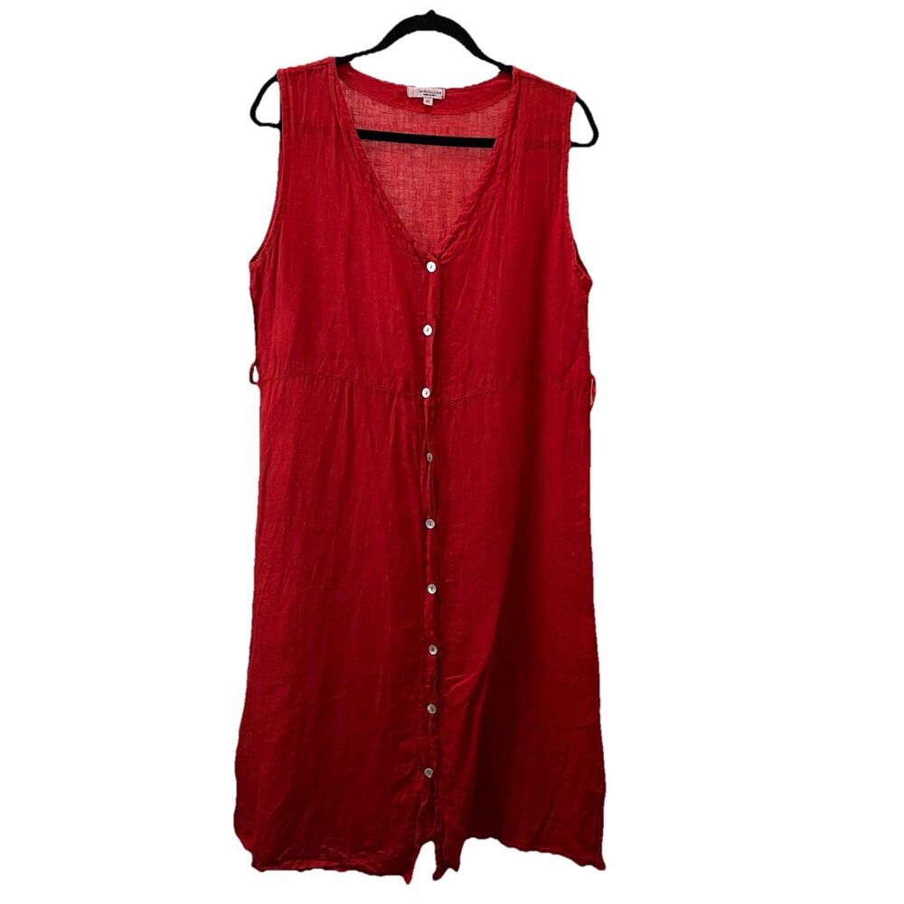 Vanessa Zani Italy Red Button Up 100% Linen Sleeveless Maxi Dress Womens Size M